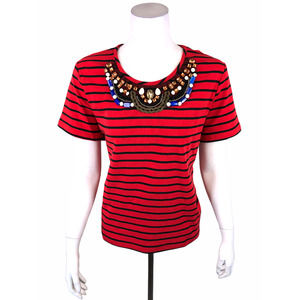 BROOKE SHIELDS Timeless Short Sleeves Striped Knit Embellished Tee Small Size